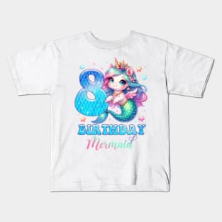 Unicorn Mermaid 8th Birthday 8 Year Old Party Girls B-day Gift For Girls Kids Kids T-Shirt